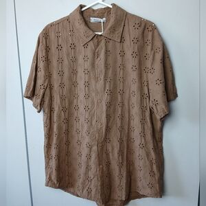 NWT DAVIDE NERI Casual Buttons Down Shirt Size Large 100% Cotton Brown Color